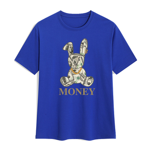 T-shirts graphiques pour hommes style américain, nouveau design, imprimé Money Rabbit, col rond, 100% soie/coton, respirant, manches courtes - Product Image 4