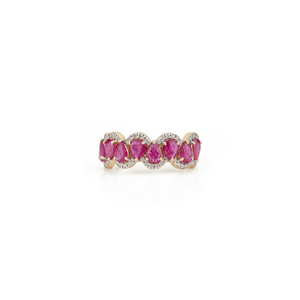 Proveedor de Fábrica, Pedido al por Mayor, Anillo de Media Eternidad en Oro Amarillo K14 con Rubí y Diamantes Genuinos, Forma de Ola, Joyería de Piedra de Nacimiento de Julio - Product Image 1
