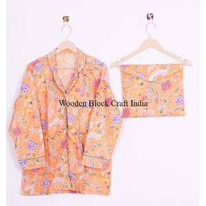 ชุดนอนผ้าฝ้ายลายดอกไม้ ดีไซน์สวยงามเรียบง่าย พิมพ์ลายด้วยมือ สำหรับผู้หญิง ชุดลำลองฤดูร้อนน้ำหนักเบา - Product Image 2