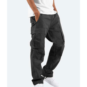 Pantalon cargo pour homme, taille élastique, plusieurs poches, en toile, décontracté, coupe droite, respirant, poids moyen, pour l'automne - Product Image 4