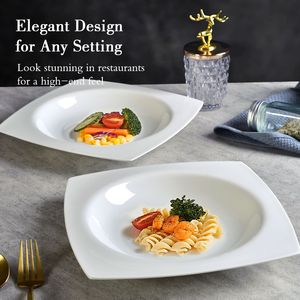 Elegante Set di Piatti Quadrati in Ceramica per 6 Persone, Adatti al Microonde, Stoviglie Bianche per Cucina, Set di Piatti per Insalate - Product Image 6