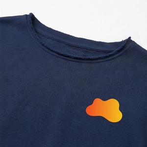 Ensemble 2 pièces pour femmes, short en coton bleu marine avec imprimé nuage orange, haut décontracté à col rond et short au-dessus du genou, printemps - Product Image 4