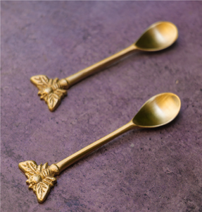 Cuillères à dessert en laiton au design exclusif, avec manche en forme de feuille, 4 pièces - Product Image 3