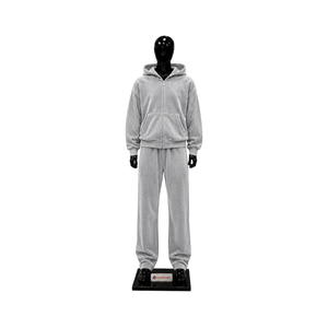 Conjunto de chándal de terciopelo plateado para mujer, con sudadera con cremallera completa, pantalones de pierna ancha, dos piezas, con pedrería, de lujo, estilo casual urbano para correr - Product Image 1