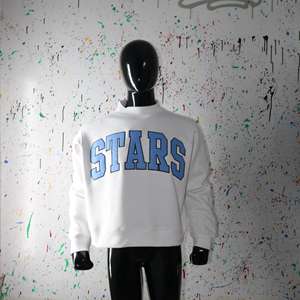 STARS ASH GREY <b>Mock</b> <b>Neck</b> Sweatshirt 100% SLY BUE Applique Embroidery wide <b>neck</b> Sweatshirt Finer Threads - Product Image 6