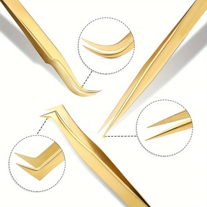BAFA SURGICAL INSTRUMENTS Juego de 3 Pinzas Antiestáticas ESD para Extensión de Pestañas y Cejas, Chapadas en Oro, Rectas, de Lujo y Duraderas - Product Image 1