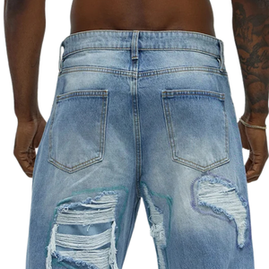 <b>Mens</b> Light Blue Distressed Denim <b>Jeans</b> Regular Fit <b>Ripped</b> Solid Destroy Wash Streetwear Casual Winter Breathable Quick Dry Pants - Product Image 6