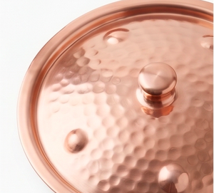 Copper Sauce <b>Pan</b> With Lid Handmade Hammered Finish With Wood <b>Handle</b> Vintage Style For Gas Use And Induction Stoves Use - Product Image 2