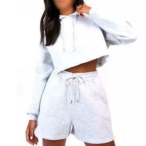 Conjunto de Sudadera con Capucha y Pantalones Cortos de Dos Piezas para Mujer, Diseño de Logotipo Personalizado, Informal, Transpirable, para Invierno, 100% Algodón - Product Image 1