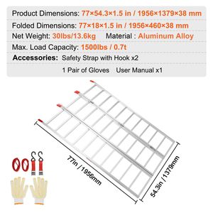 Rampa de Carga Plegable de Aluminio de Tres Secciones para Motocicletas, Tractores, ATV/UTV, Camiones, con Capacidad de 1500 Libras, Correas de Carga, Rampa Plegable para Cortadoras de Césped - Product Image 4