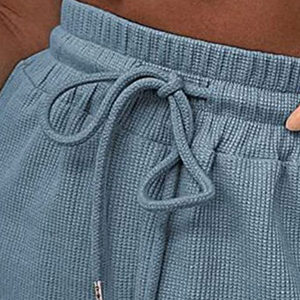 Women 2 Piece Rib <b>Knit</b> <b>Set</b> Sleeveless Crop Top Drawstring Shorts Solid Color Casual Spring Summer Wear - Product Image 5