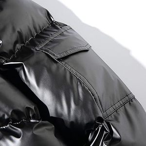 Blouson matelassé noir à capuche pour homme, imperméable, avec fermeture éclair, logo frontal, décontracté, hiver, coupe régulière, en polyester - Product Image 5