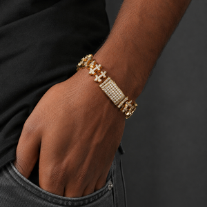 Pragalbh Jewels Custom 925 <b>Sterling</b> <b>Silver</b> Iced Out Moissanite Cross Link Claw Setting Trendy <b>Mens</b> <b>Bracelet</b> - Product Image 1