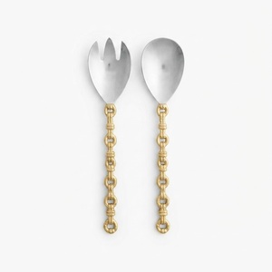 Modern Wave Handle Stainless Steel Salad <b>Servers</b> Set Luxury Mirror Polished Salad Serving Spoon and Fork Heavy Duty <b>Buffet</b> - Product Image 2