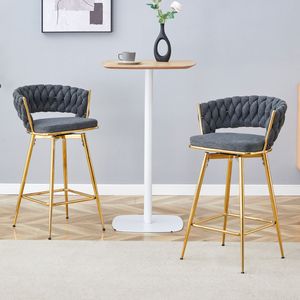 Two-Piece Dark Gray Cotton Linen <b>Chair</b> with Golden Metal Legs <b>Rotating</b> Swivel Design Rust-Proof Wear-Resistant for Bar Stools - Product Image 2
