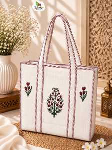 Sac fourre-tout en toile de coton brodé de fleurs, fabriqué en Inde, pour femmes, disponible à prix compétitif. - Product Image 5