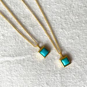 Colgante Cuadrado de Turquesa en Plata de Ley Bañada en Oro, Joyería de Turquesa, Piedra de Nacimiento de Diciembre, Proveedor Mayorista - Product Image 6