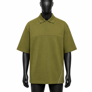 เสื้อโปโลผู้ชายสีเขียวมะกอกทรงโอเวอร์ไซส์แบบสั่งทำพิเศษ OEM ระบายอากาศได้ดี แขนสั้น สไตล์ลำลอง สตรีทแวร์ ชุดยูนิฟอร์มกอล์ฟ ขายส่งจำนวนมาก - Product Image 1