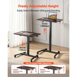Bureau debout réglable en hauteur avec roulettes, poste de travail mobile assis-debout de 25,6 x 19 pouces pour le bureau à domicile - Product Image 3