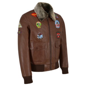 <b>Smart</b> Range Leather Custom 100% Genuine Napa Leather Brown <b>Mens</b> Aviator Bomber <b>Jacket</b> Blouson Toop Gunn YKK Zips Patchwork - Product Image 2