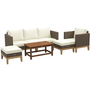 Set di Mobili da Giardino con Cuscini Bianco Crema, 5 Pezzi in Rattan PE, Arredamento per Conversazione - Product Image 1