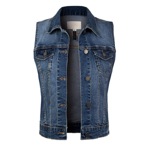 Premium Quality Women's Denim <b>Waistcoats</b> Casual Slim Fit Design Customized Washed Look <b>Plus</b> <b>Size</b> Utility Single Breasted Jacket - Product Image 1