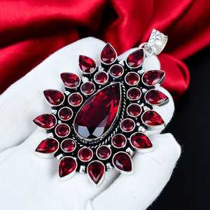 Pendentif élégant en grenat rouge, argent sterling 925, pierre de naissance de janvier, bijou cadeau - Product Image 2