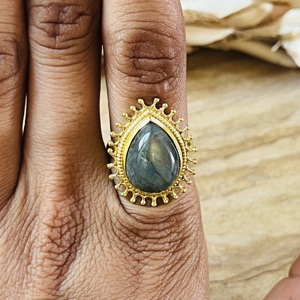 2026 Latest <b>Labradorite</b> Brass <b>Ring</b> 18k Gold Plated Tribal <b>Ring</b> Chunky Boho Vintage <b>Ring</b> Statement Wholesale <b>Ring</b> For Women - Product Image 3