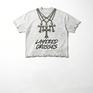Conjunto de Camisetas para Hombre con Cruzes en Capas, Cuello Redondo, Algodón Tejido, Estilo Urbano, Diseño Estampado Gris de Verano - Product Image 3