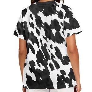 Women's <b>Cow</b> <b>Print</b> Scrub <b>Top</b> Short Sleeve V-Neck With Pockets Hospital Uniform Blouse - Product Image 4
