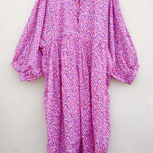 Vestido Largo Holgado para Mujer, Estampado Geométrico, Manga Abullonada, Cuello con Lazo, Informal, Verano, Tejido de Poliéster Transpirable - Product Image 4