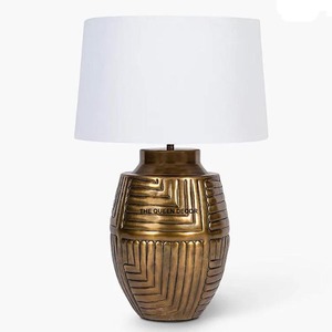Elegant Look Table <b>Lamps</b> Decorative Aluminum Metal Gold Finished And White Fabric Hot Selling With Resin Gemstones - Product Image 4