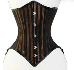 Corsé a rayas negro y marrón para mujer, faja moldeadora de control firme bajo el busto, diseño de gancho y ojo, transpirable, control de abdomen, talla adulta - Product Image 1