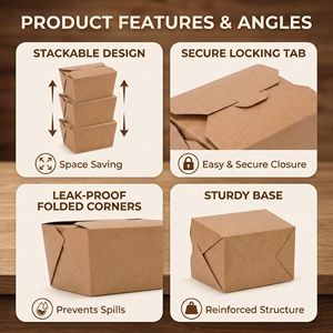 Caja de Papel Kraft Desechable para Fideos, Contenedor de Fideos para Llevar a Prueba de Fugas, Caja de Papel de Grado Alimenticio, Caja de Alimentos con Logotipo Personalizado, Empaque de Alimentos - Product Image 3