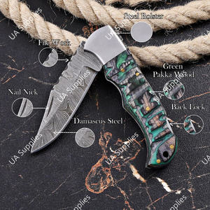 Navaja Plegable de Acero de Damasco con Mango de Madera Pakka, Hoja Afilada de Alta Calidad, EDC, Plegable, Hecha a Mano, para Senderismo y Viajes, ODM - Product Image 3
