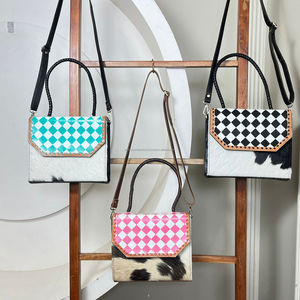 กระเป๋าถือหนังวัวลายลายตารางหมากรุกสีชมพูทันสมัยกระเป๋าเก็บของของดีไซเนอร์สำหรับผู้หญิง - Product Image 4