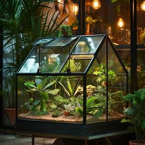 Terrario de Metal y Vidrio Personalizado con Base de Metal, en Forma de Cabaña, para Plantas de Interior, Suculentas, Plantas Aéreas y Terrarios DIY - Product Image 5