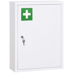 Armadietto Portamedicinali Bianco 40x53 cm con Serratura, 3 Ripiani in Acciaio, 2 Chiavi e Mensole per Bagno e Cucina - Product Image 1