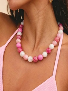 Unisex Fashion Resin <b>Beaded</b> <b>Necklace</b> with Geometric Design Handmade Trendy Look Gift - Product Image 6