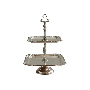 Plateau de service à 2 niveaux en argent de luxe, support à gâteau élégant en métal, plateau de présentation de desserts pour fête de thé, mariage, décoration de la maison - Product Image 1