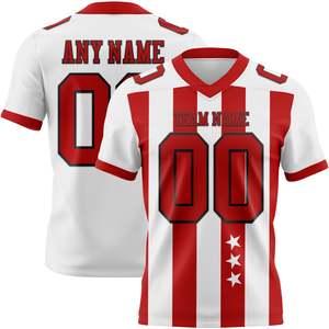 เสื้อฟุตบอลอเมริกันสีขาวขายดีที่สุด ผลิตจากโพลีเอสเตอร์ 100% ผ้าตาข่ายแบบ Bird Eye คอวี  รับสกรีนโลโก้ ชื่อทีม หมายเลขผู้เล่น ไซส์ XS-7XL รับผลิตแบบ OEM - Product Image 1