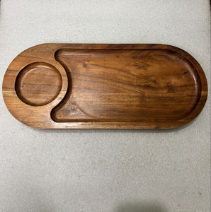 Plato para servir de madera de acacia de diseño moderno hecho a mano, plato para acampar ecológico, resistente al agua, pulido - Product Image 5