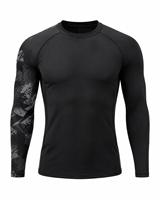 T-shirt de sport pour homme à manches longues, col rond, anti-UV, imprimé numérique noir, séchage rapide, en polyester, pour activités de plein air, faible MOQ
