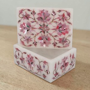 Boîte en marbre rose avec incrustation de nacre (MOP) – Boîte de rangement décorative et pour bijoux, artisanale et de luxe, vente en gros - Product Image 2