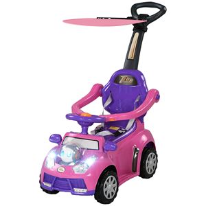 3-in-1 Pink <b>Push</b> <b>Car</b> with Music Horn Canopy & Safety Guardrail Sliding <b>Car</b> Toy with Removable Handle - Product Image 1