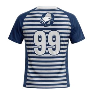 Men <b>Navy</b> White Sublimation Striped Handball Jersey Short Sleeve Polyester Sports Shirt Team Wear Training Match Apparel - Product Image 2