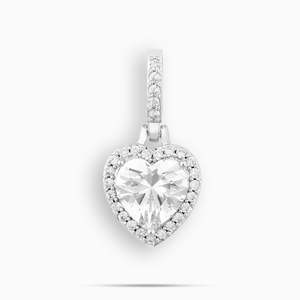 Collier pendentif en moissanite en forme de cœur |   Charme en forme de cœur plaqué or blanc |   Couleur VVS D - Product Image 1