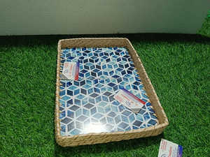 Bandeja de servicio redonda de ratán natural ecológica con Incrustaciones de nácar, juego hecho a mano asequible para decoración de hogar, hotel y Resort - Product Image 2