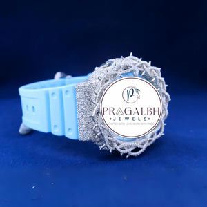 นาฬิกา Pragalbh Jewels ประดับเพชรแบบกำหนดเอง หรูหรา ขอบหน้าปัดรูปมงกุฎ นาฬิกาควอตซ์อนาล็อกดิจิตอล สายสแตนเลสและยาง สำหรับผู้ชาย - Product Image 2