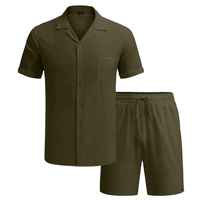 Set Pakaian Pria 2-Potong Premium Stylish Musim Panas 2026, Kaos Kancing Lengan Pendek Bahan Terry dan Celana Pendek, Dapat Dipesan Sesuai Keinginan
